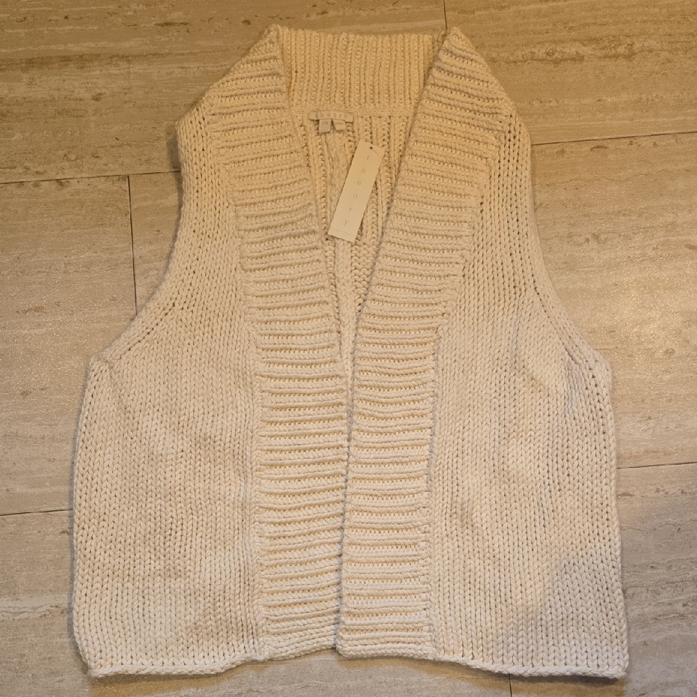 New Theory Organic Cotton Cara Natural White Open Front Vest - Picture 1 of 9